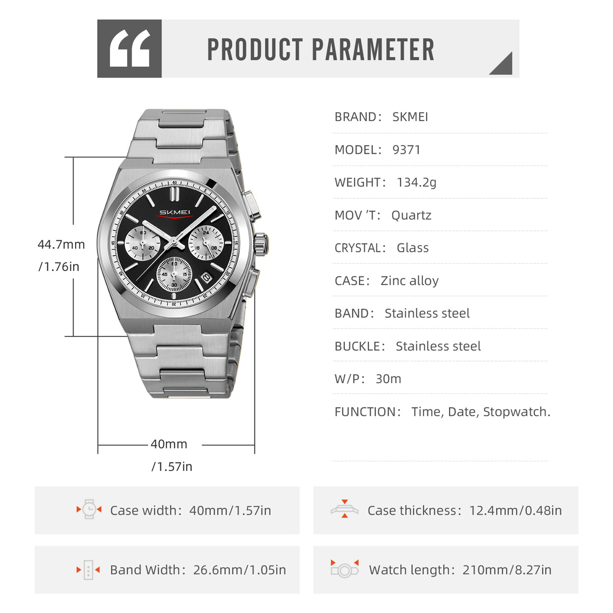 ساعت مچی عقربهای کوارتز مردانه اسکمی مدل 9371 SIBK