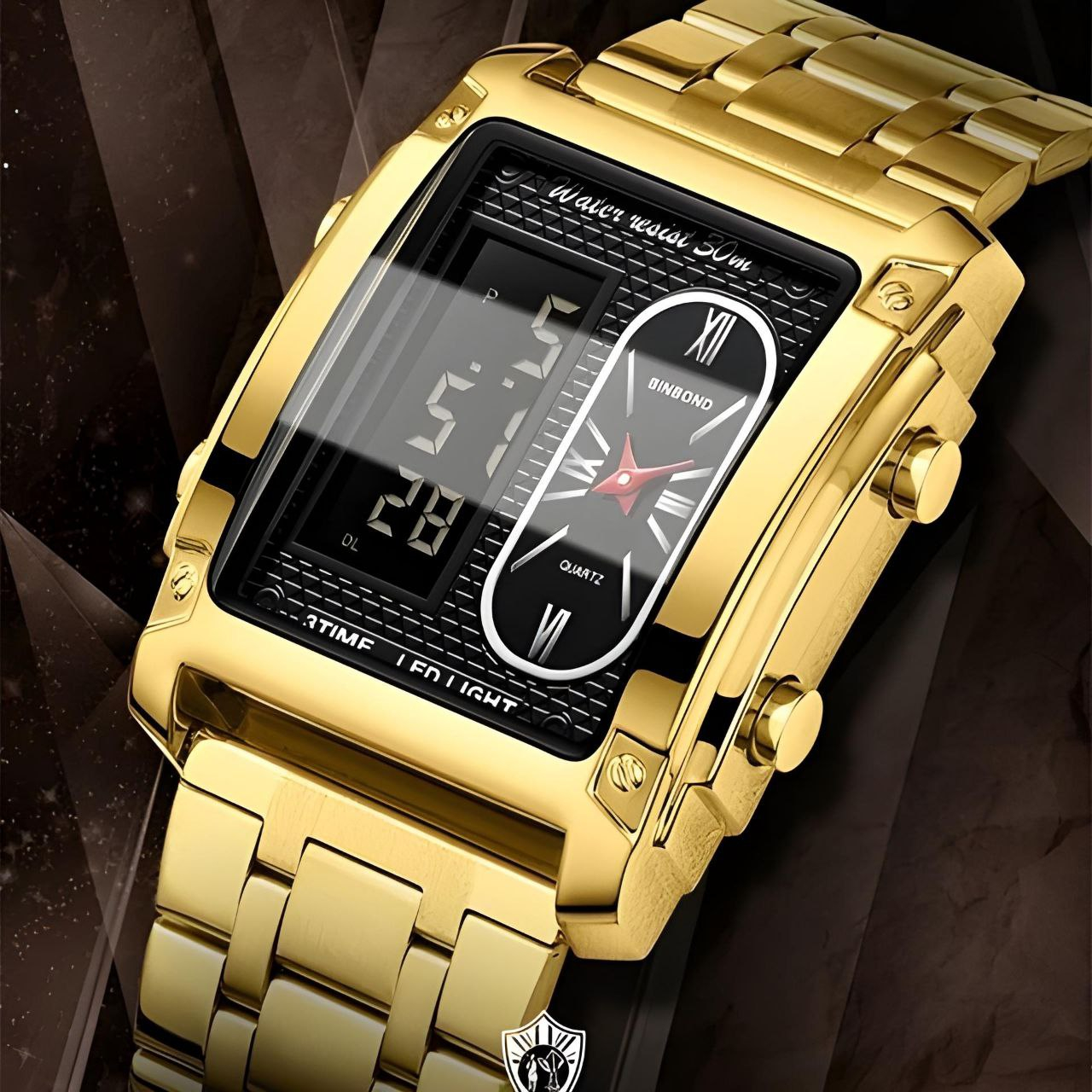 ساعت مچی عقربه‌ای کوارتز مردانه بین باند مدل دو زمانه کورنومتر دار کد 03