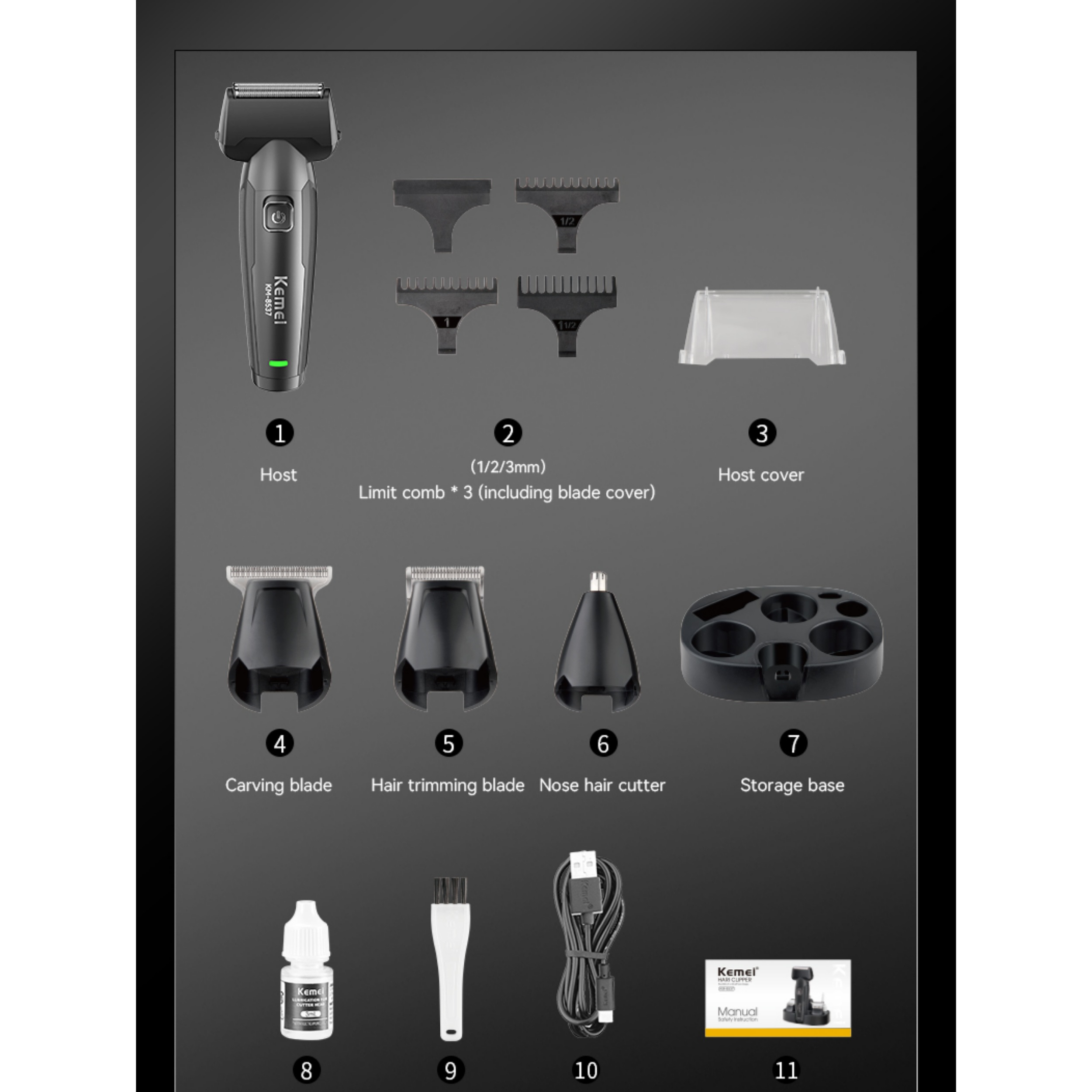 ماشین اصلاح موی سر و صورت شارژی کیمی مدل KM-8537 4in1