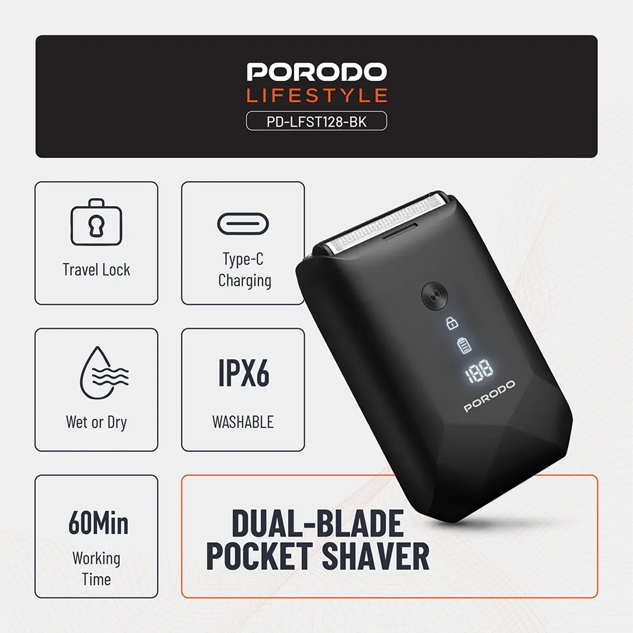 ماشین اصلاح موی صورت شارژی پرودو مدل PDLFST128BK