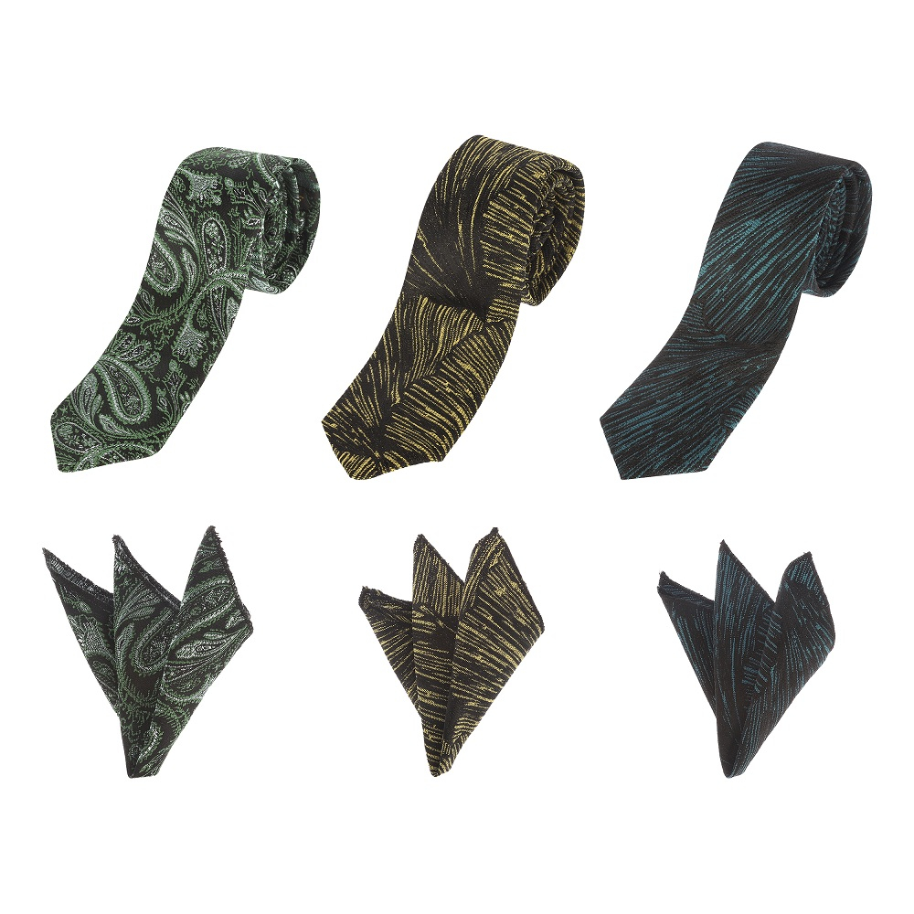 ست کراوات و دستمال جیب مردانه مدل کاردی کد 4 بسته 3 عددی