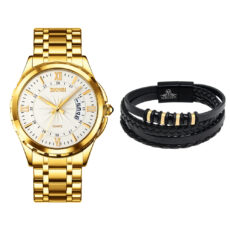 ساعت مچی عقربه‌ای کوارتز مردانه اسکمی مدل 9069GDWT به همراه دستبند