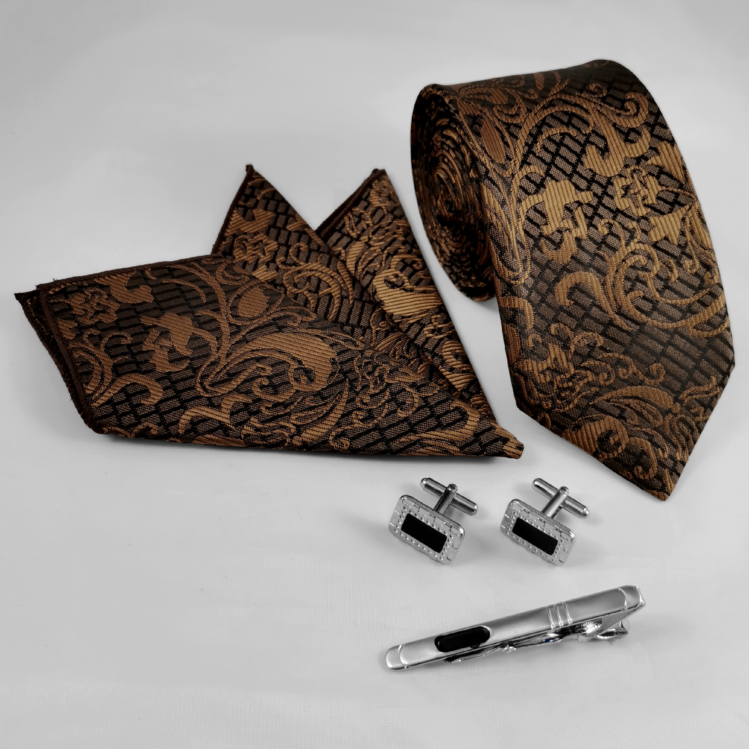 ست کراوات و دستمال جیب و دکمه سردست و گیره کراوات مردانه مدل 561