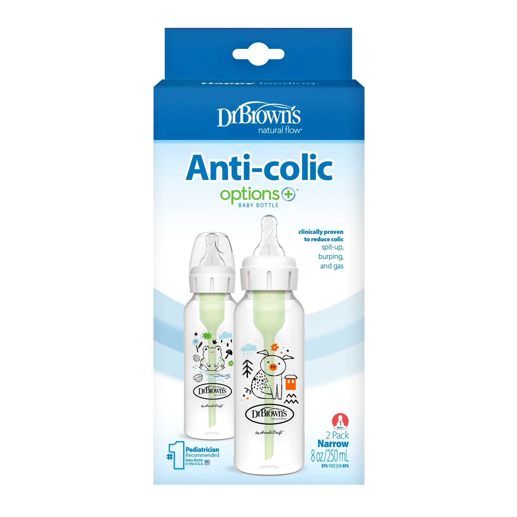 شیشه شیر دکتر براونز طرح خوک و قورباغه مدل SB82040 گنجایش 250 میلی لیتر بسته 2 عددی