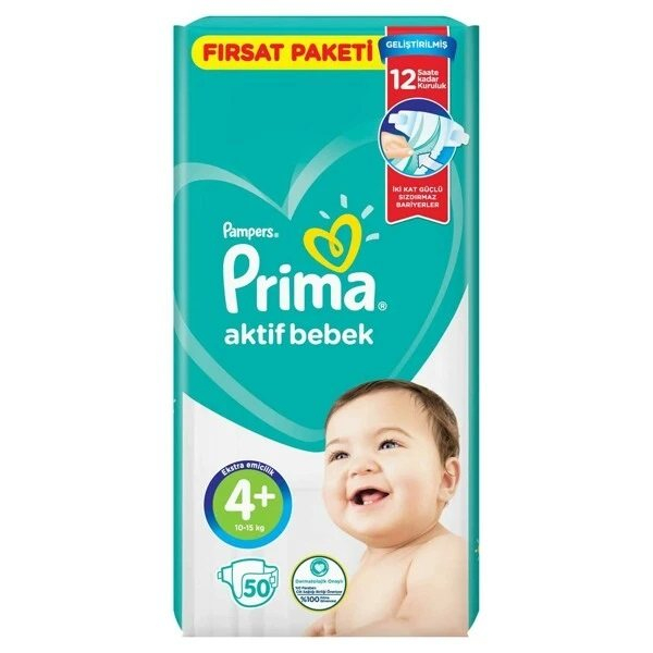 پوشک پریما مدل Aktif bebek سایز 4 بسته 50 عددی مجموعه 3 عددی