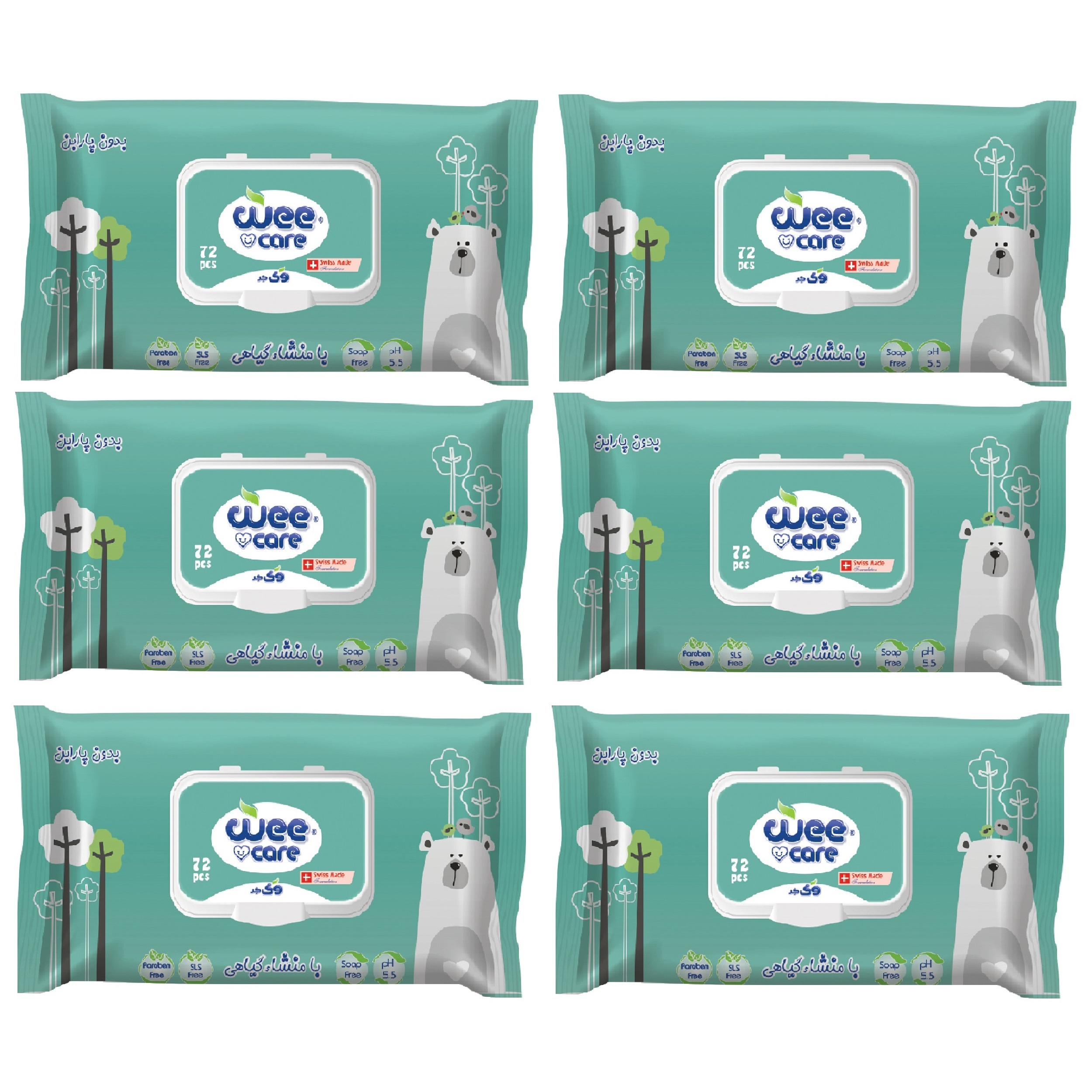 دستمال مرطوب کودک وی کر مدل عصاره آلوئه ورا و روغن زیتون 6 بسته 72 عددی