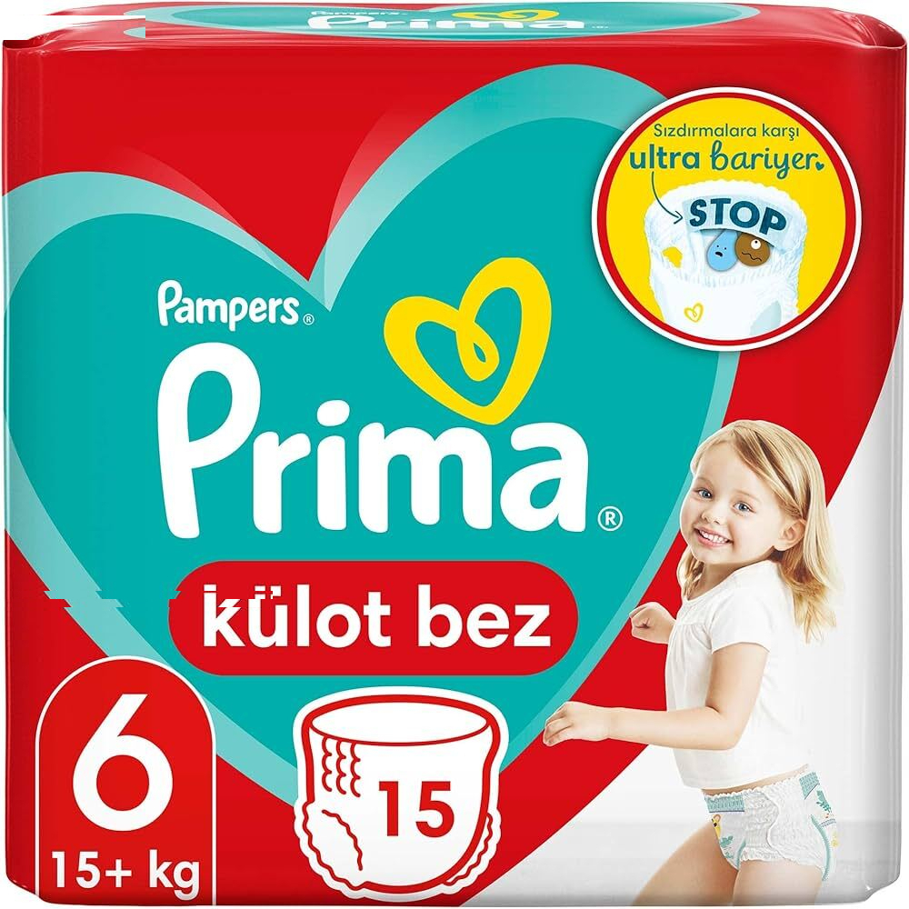 پوشک بچه پریما مدل شورتی سایز 6 بسته 15 عددی