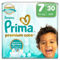 پوشک بچه چسبی پریما مدل premium care سایز ۷ بسته ۳۰ عددی