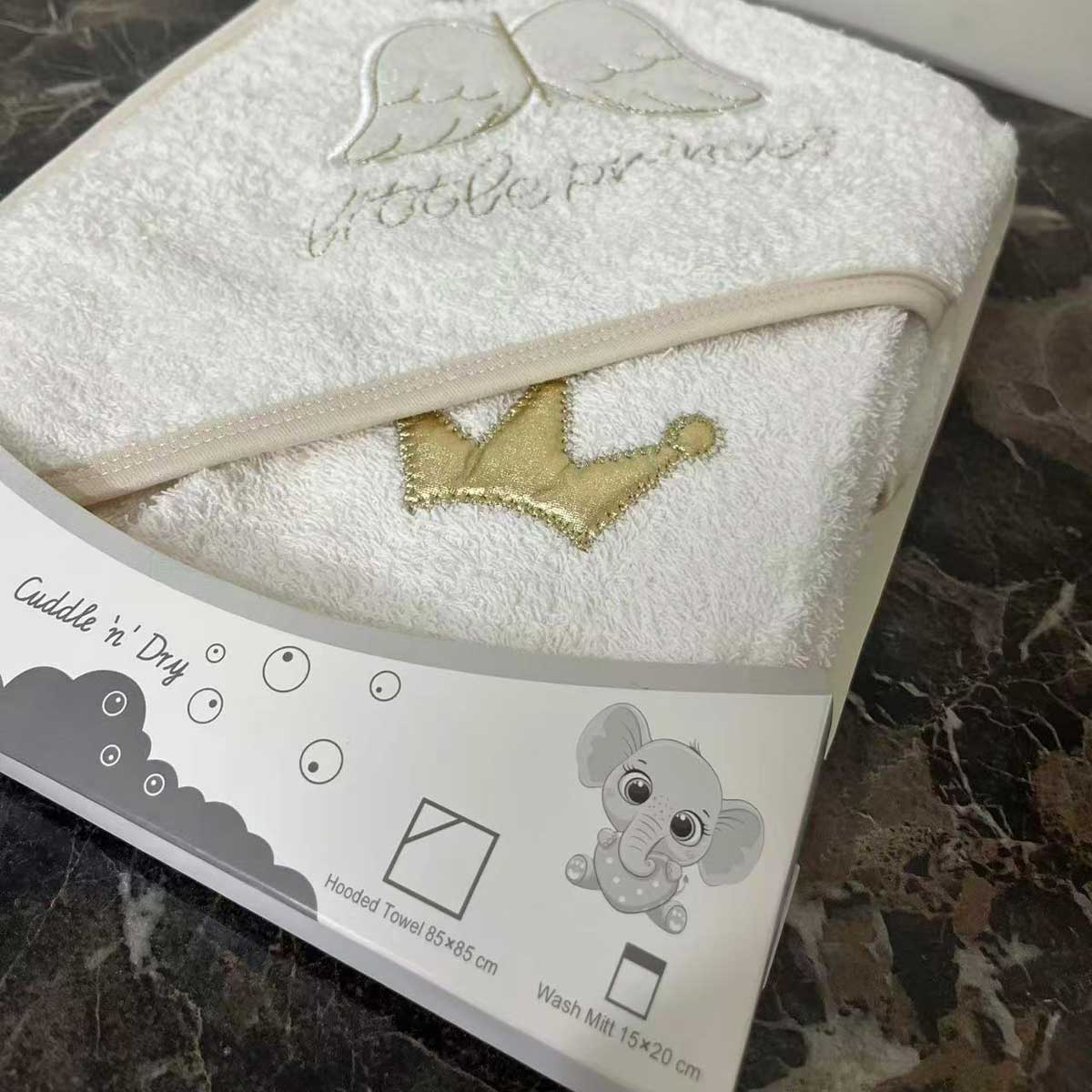 ست حوله نوزادی مادرکر طرح گلدوزی مدل Angel به همراه لیف