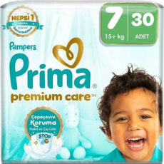 پوشک بچه چسبی پریما مدل premium care سایز ۷ بسته ۳۰ عددی