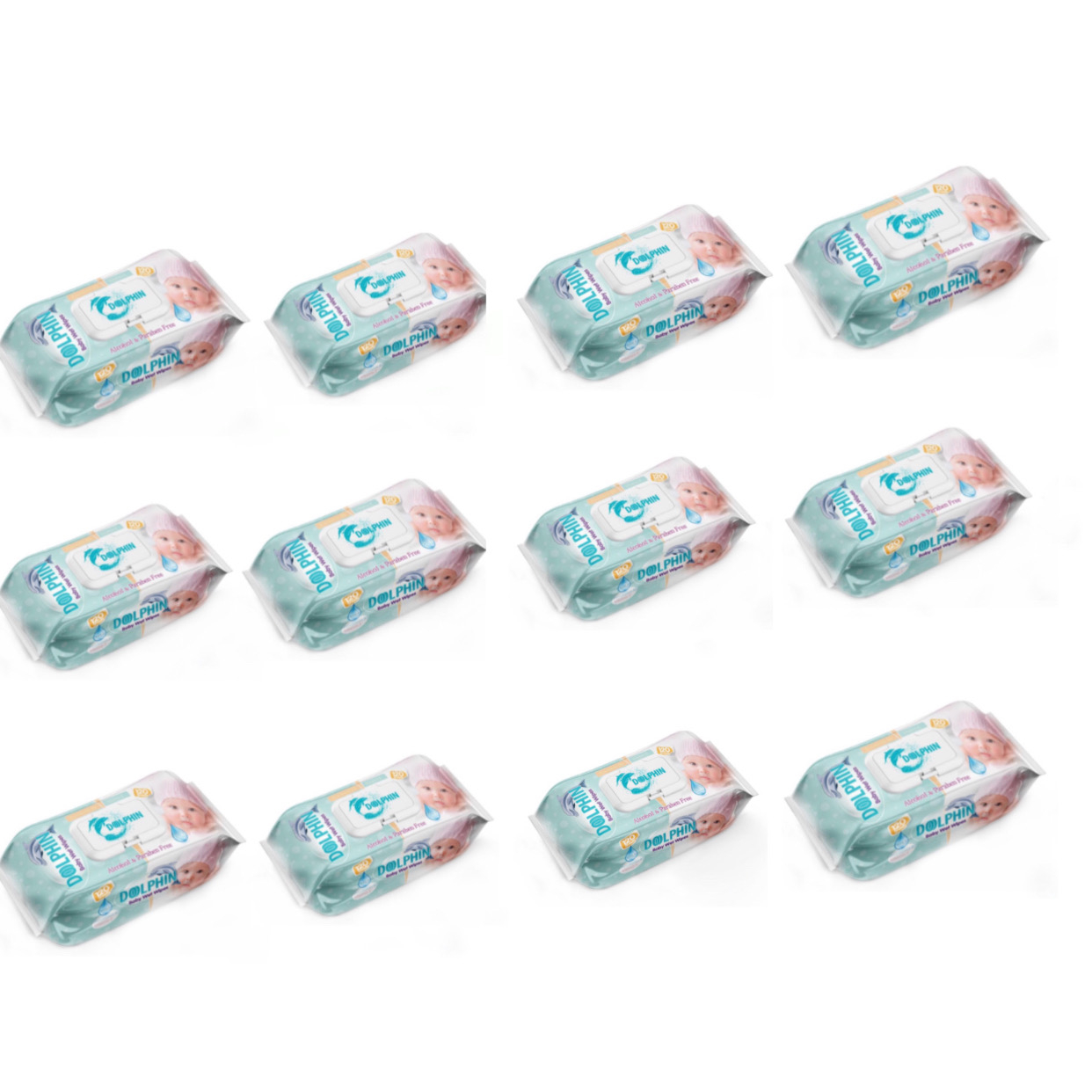 دستمال مرطوب کودک دلفین مدل eco4 بسته 120 عددی مجموعه 12 عددی