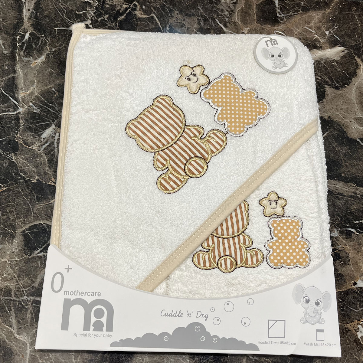 ست حوله نوزادی مادرکر طرح گلدوزی مدل teddy toy به همراه لیف