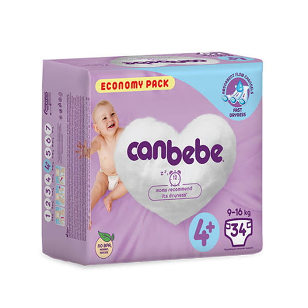 پوشک بچه جان به به مدل beb424e سایز 4+ بسته 34 عددی
