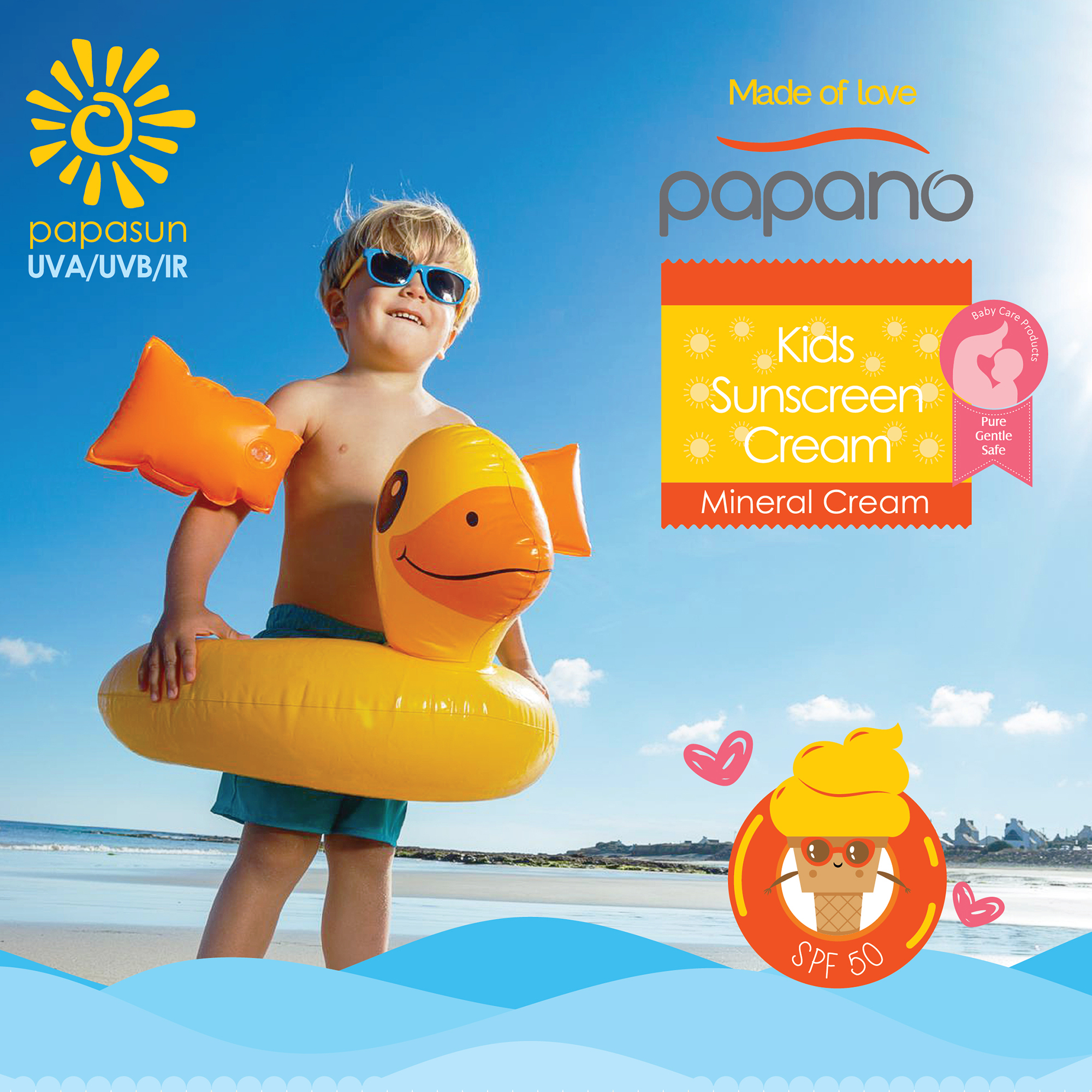 کرم ضد آفتاب پاپانو مدل papasun spf50 حجم 75 میلی لیتر