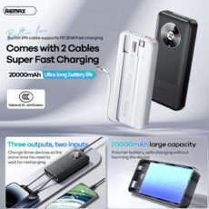 پاوربانک ریمکس مدل Fast Charge 2way ظرفیت 20000 میلی آمپر ساعت به همراه کابل USB-C و لایتنینگ