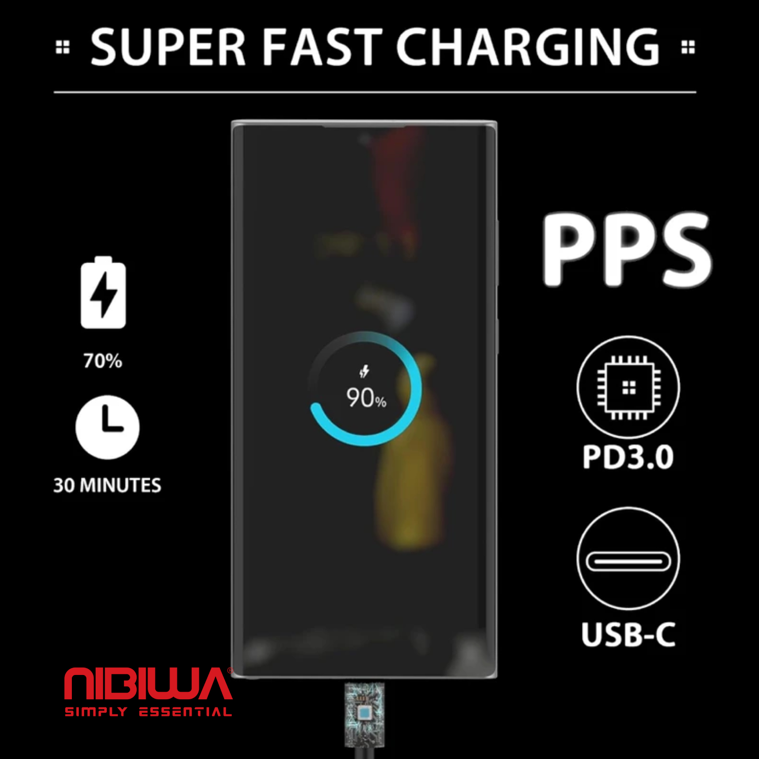 کابل USB-C نیبیوا مدل super fast charging 2.0 طول 2 متر