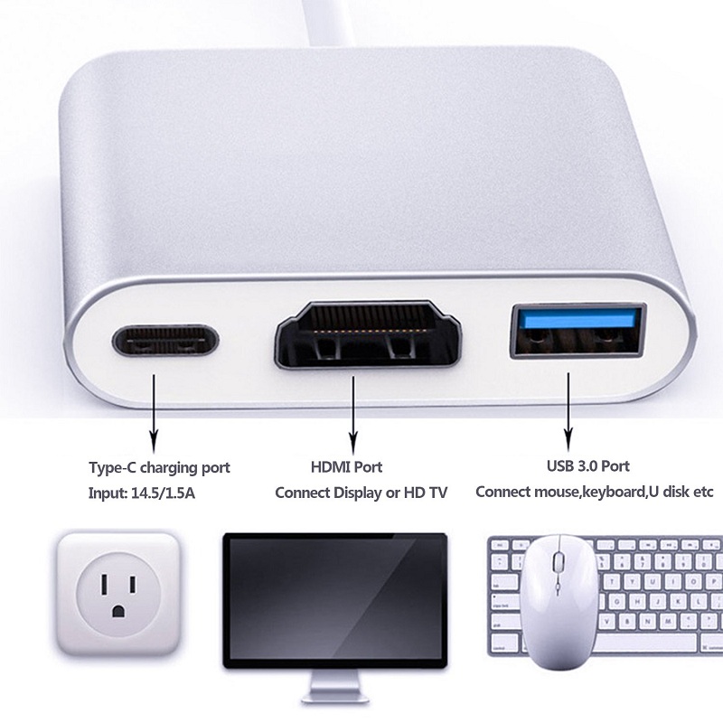مبدل USB-C به USB-C / USB 3.0 / HDMI 4K  مدل Adapter 3 in1