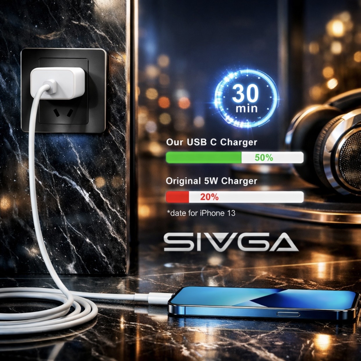 کابل تبدیل USB-C به لایتنینگ سیوگا مدل PowerLine-plus طول 1 متر