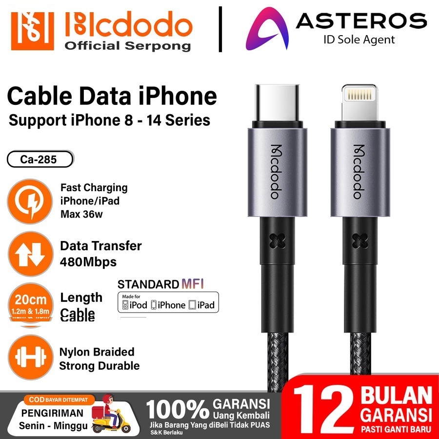 کابل تبدیل USB-C به لایتنینگ مک دودو مدل CA-2851 طول 1.8 متر