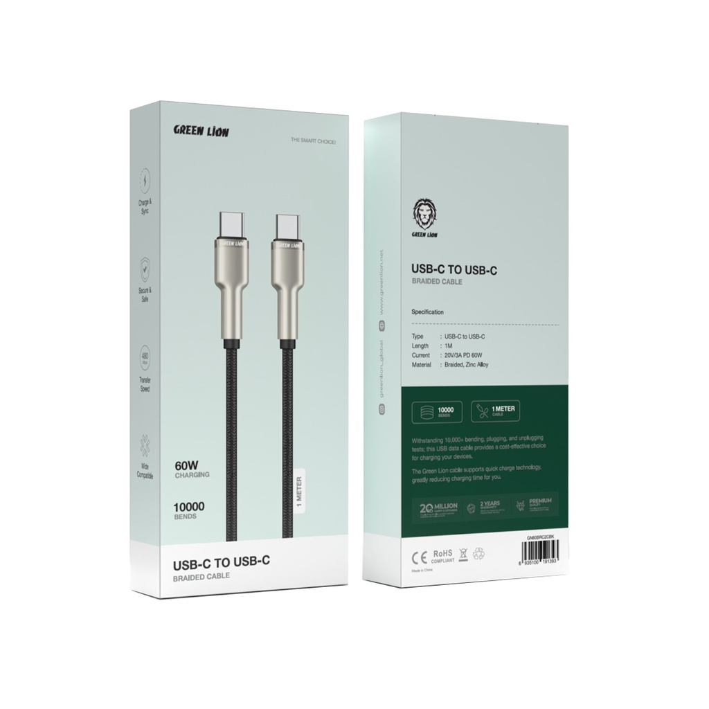 کابل تبدیل USB-C به USB-C گرین لاین مدل Braided طول ۱ متر