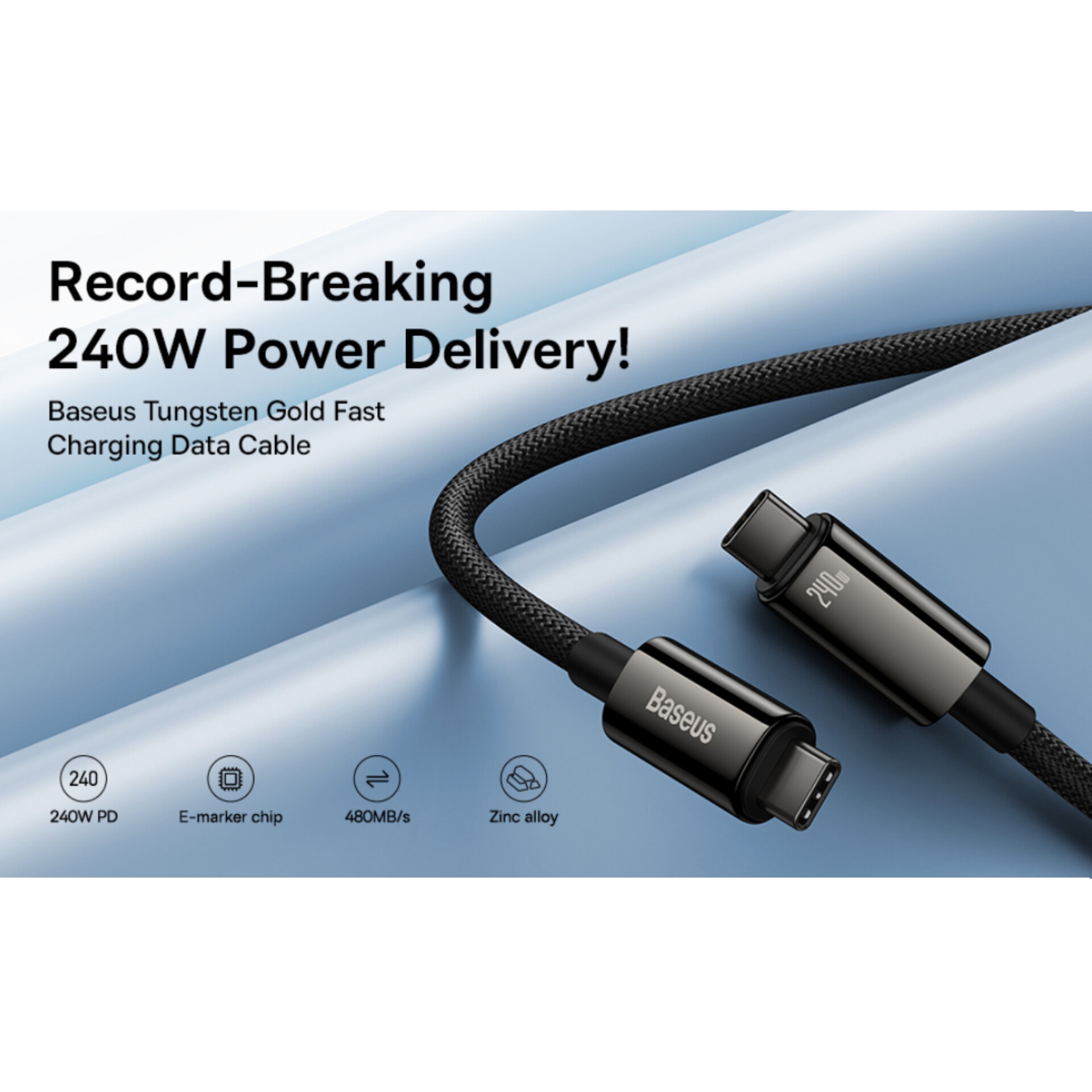 کابل تبدیل USB-C باسئوس مدل (TUNGSTEN GOLD (240W طول 2 متر