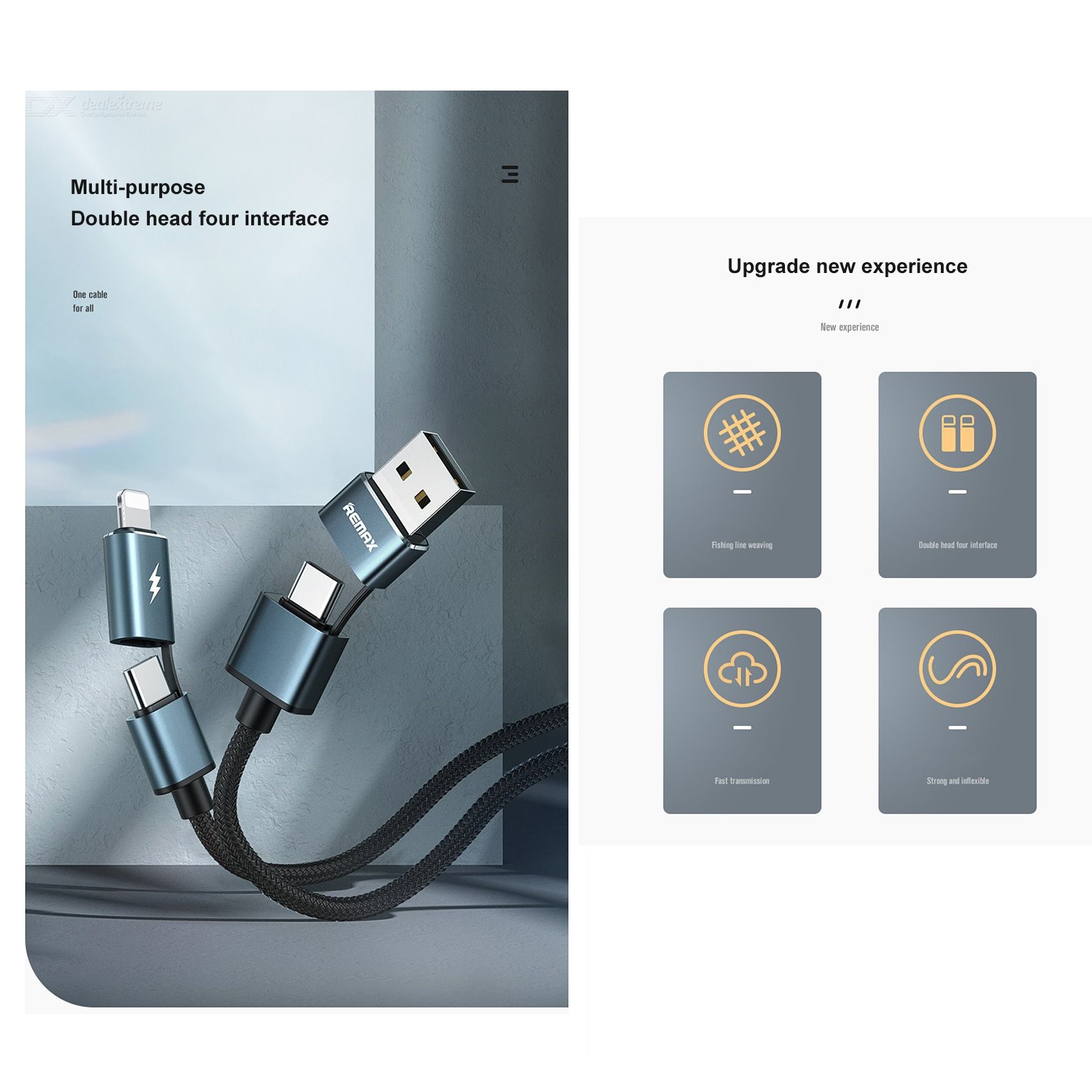 کابل تبدیل USB/USB-C به USB-C / لایتنینگ ریمکس مدل RC-020T طول 1 متر