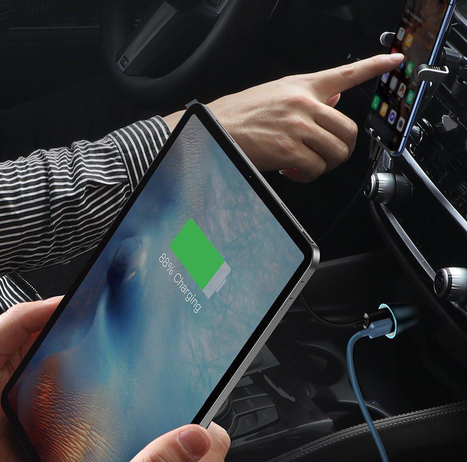 شارژر فندکی باسئوس مدل tzccjd-0g به همراه کابل تبدیل USB-C