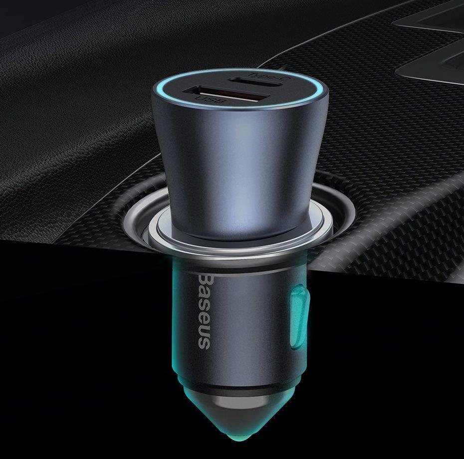 شارژر فندکی باسئوس مدل tzccjd-0g به همراه کابل تبدیل USB-C