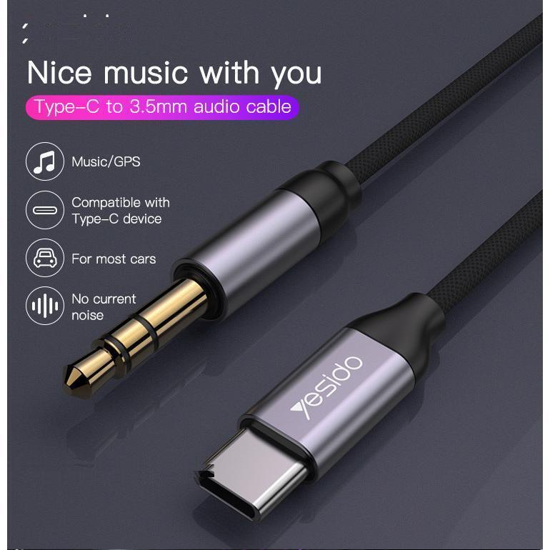 کابل تبدیل USB-C به AUX یسیدو مدل YAU-20 طول 1 متر