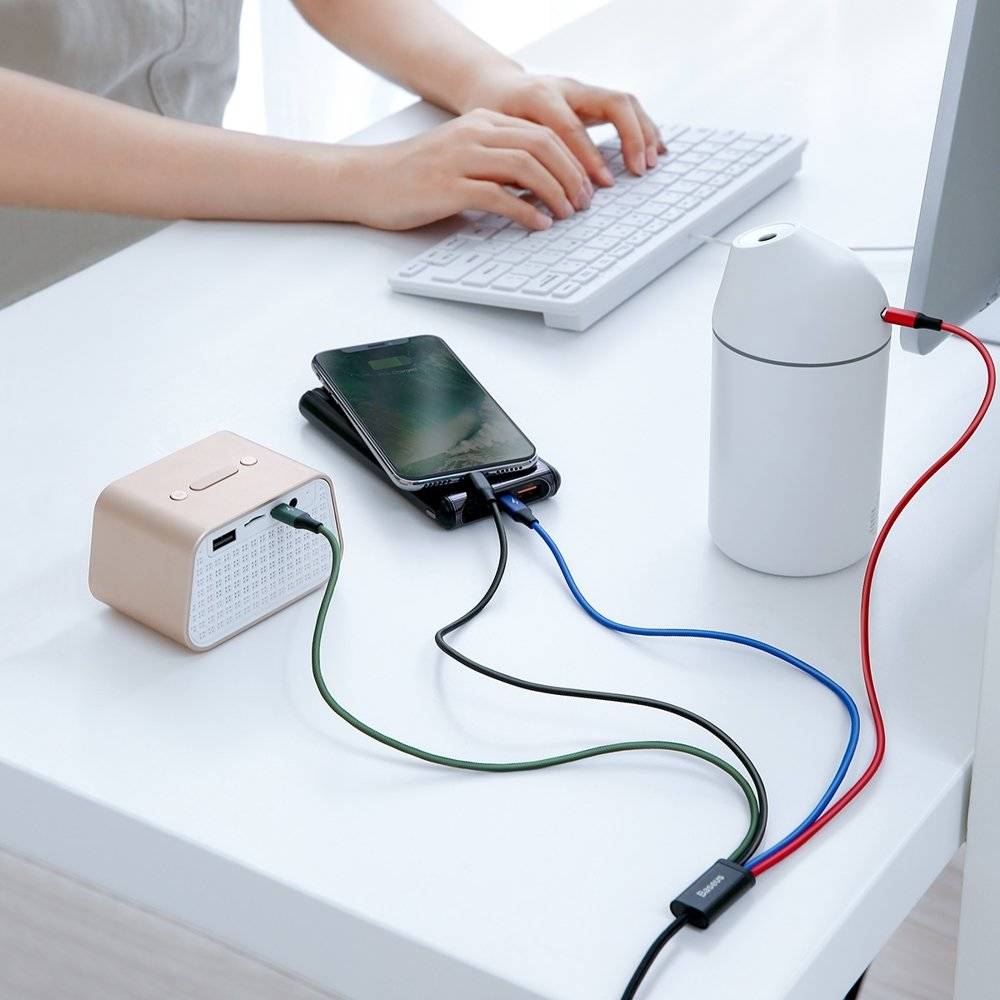 کابل تبدیل USB به لایتنینگ/ microUSB/ USB-C باسئوس مدل CA1T4-B01 طول 1.2 متر