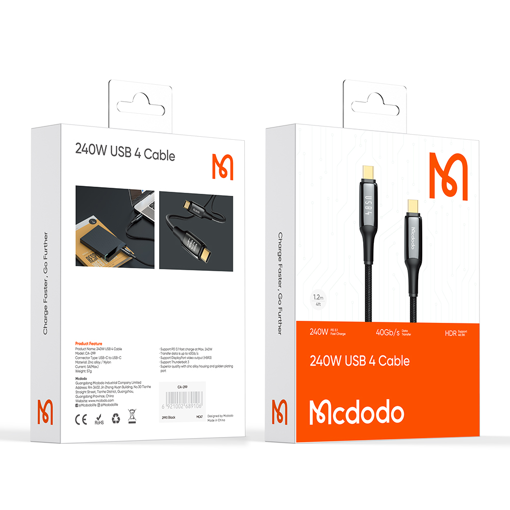 کابل USB-C مک دودو مدل 240W USB 4 طول 1.2 متر