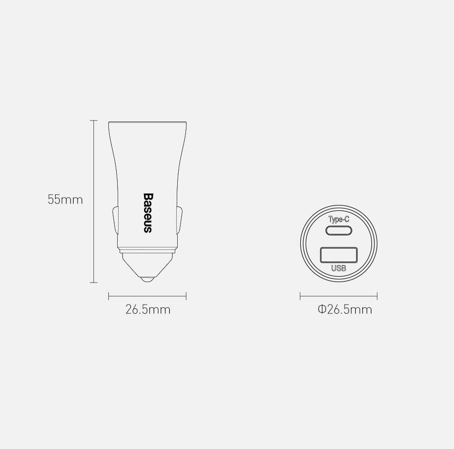 شارژر فندکی باسئوس مدل tzccjd-0g به همراه کابل تبدیل USB-C