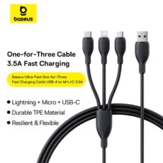 کابل تبدیل USB به لایتنینگ/USB-C/micro-USB بیسوس مدل Ultra-Fast 3.5A طول 1.3 متر
