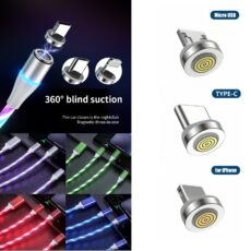 کابل تبدیل مغناطیسی USB به MicroUSB / USB-C / لایتنینگ مدل 1x3 LED طول 1 متر