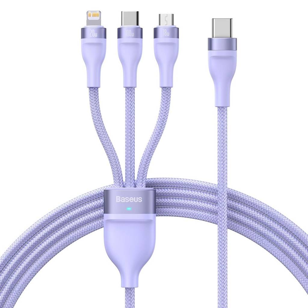 کابل تبدیل USB-C به USB-C / microUSB / لایتنینگ بیسوس مدل Flash Series II CB000004 100W طول 1.5 متر