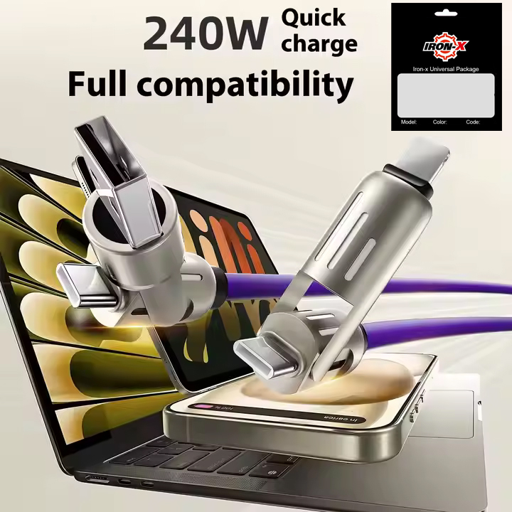 کابل تبدیل USB/USB-C به لایتنینگ/USB-C آیرون ایکس مدل SUPERFAST240W 4IN1 طول 1 متر