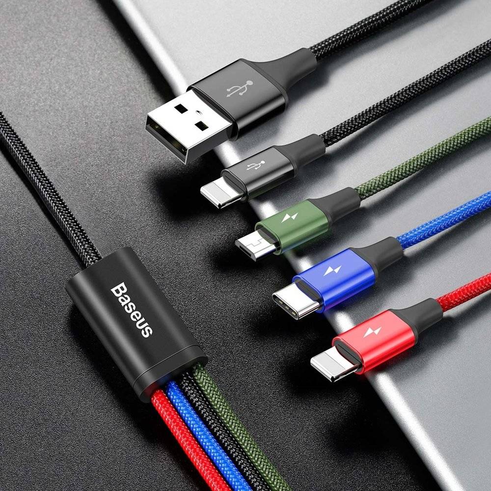 کابل تبدیل USB به لایتنینگ/USB-C/microUSB باسئوس مدل Rapid Series CA1T4-A01 طول 1.2 متر