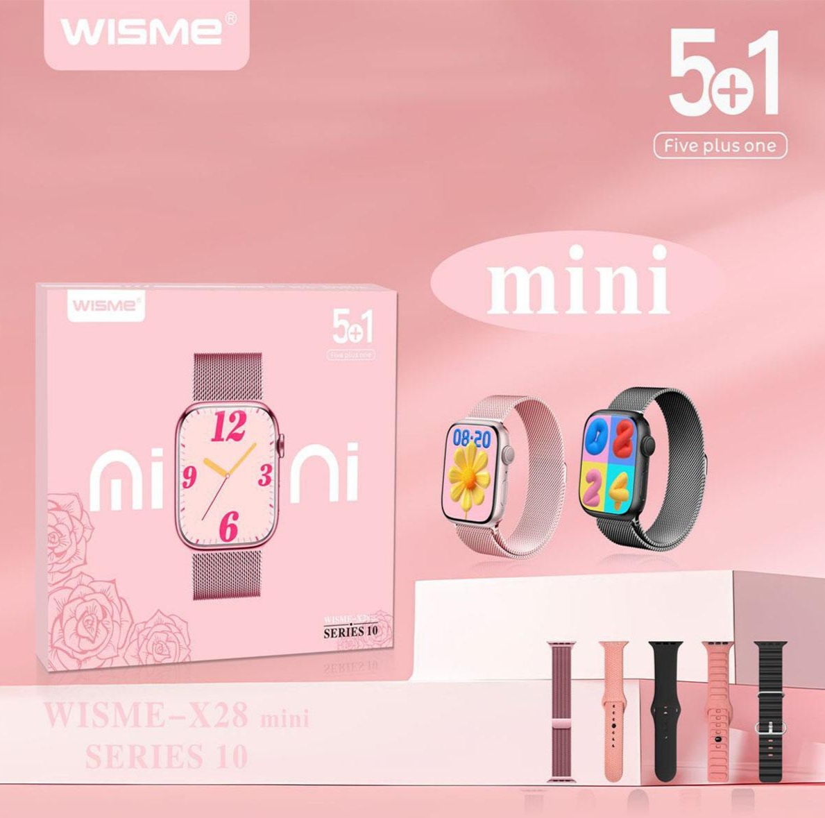 ساعت هوشمند ۴۱ میلیمتری ویسمی مدل X28 mini با ۴ بند سیلیکونی و ۱ بند فلزی