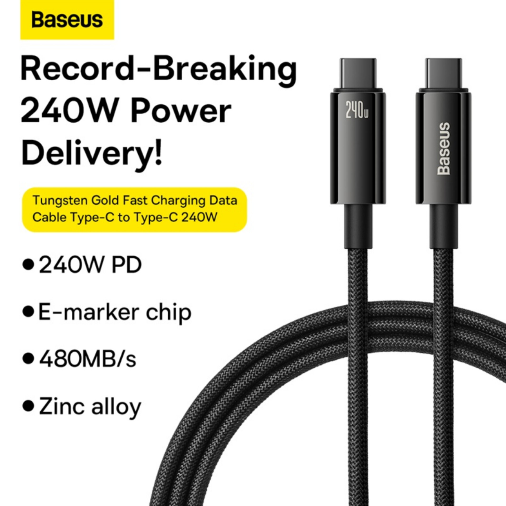 کابل تبدیل USB-C باسئوس مدل (TUNGSTEN GOLD (240W طول 2 متر