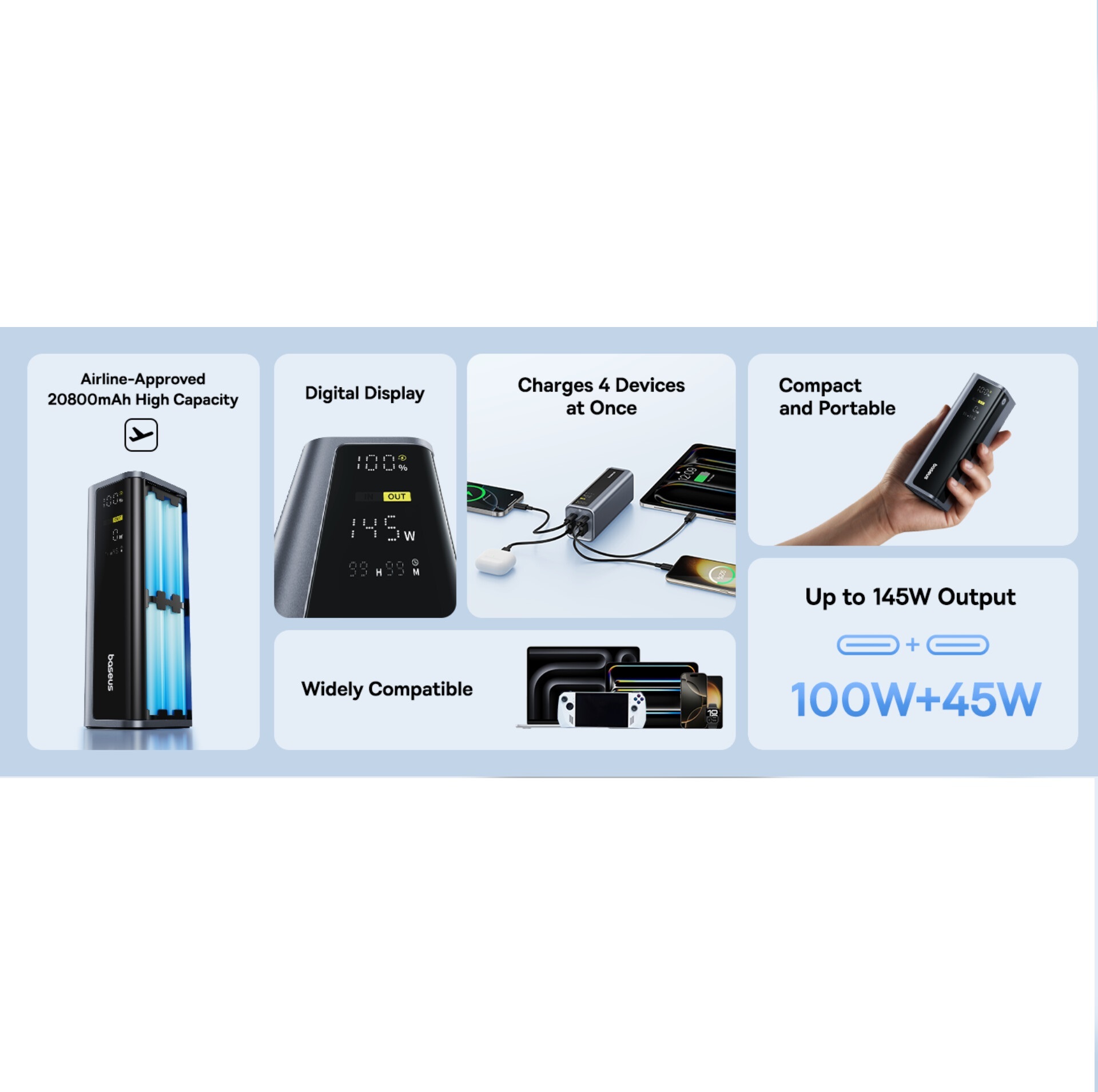 پاوربانک بیسوس مدل EnterGeek GP12 145w ظرفیت 20800 میلی آمپر ساعت