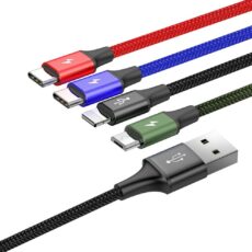 کابل تبدیل USB به لایتنینگ/ microUSB/ USB-C باسئوس مدل CA1T4-B01 طول 1.2 متر