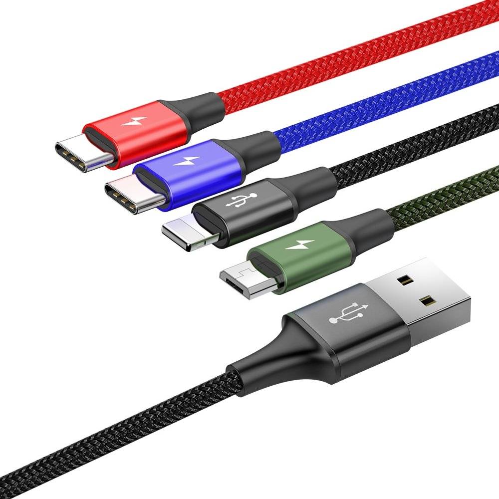 کابل تبدیل USB به لایتنینگ/ microUSB/ USB-C باسئوس مدل CA1T4-B01 طول 1.2 متر