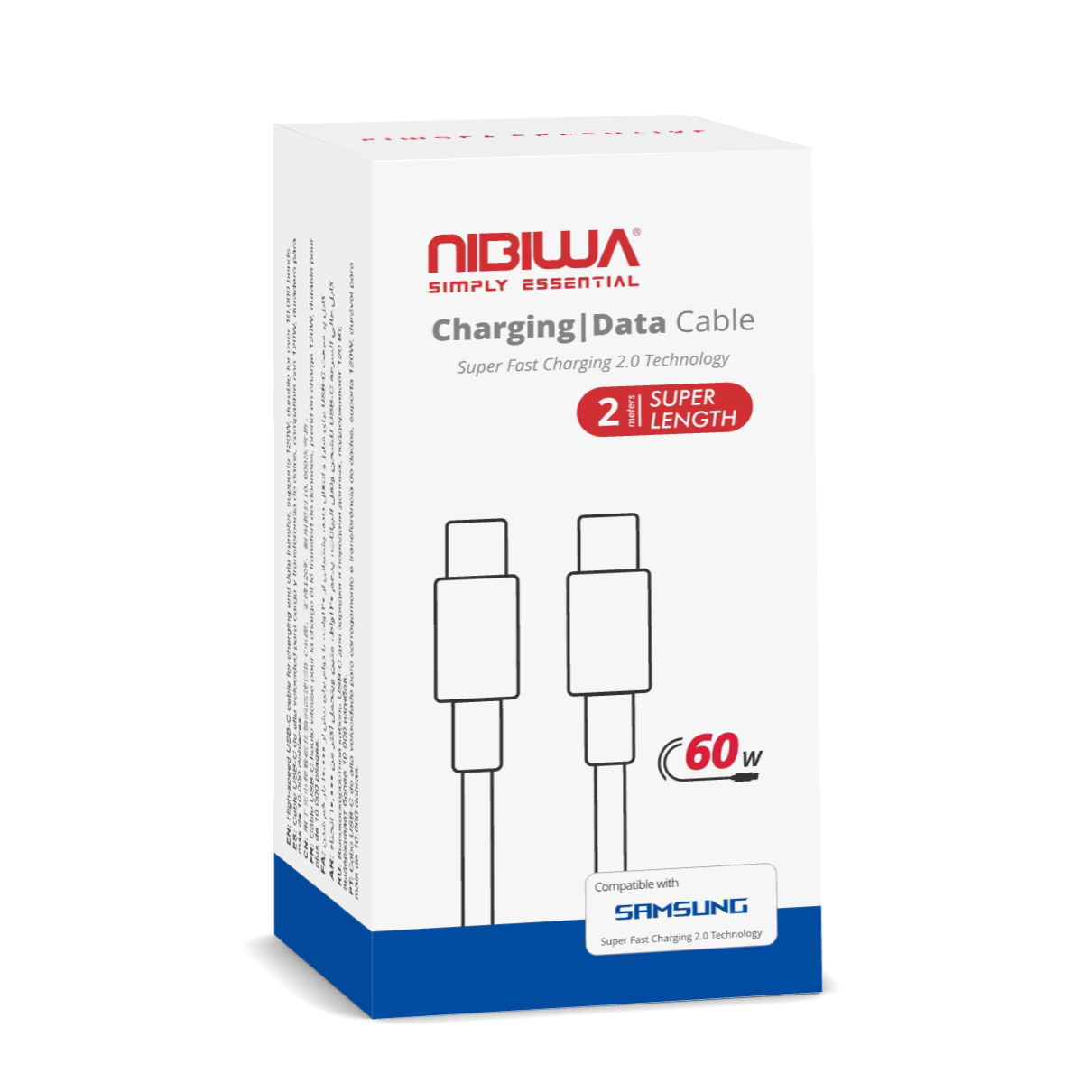 کابل USB-C نیبیوا مدل super fast charging 2.0 طول 2 متر
