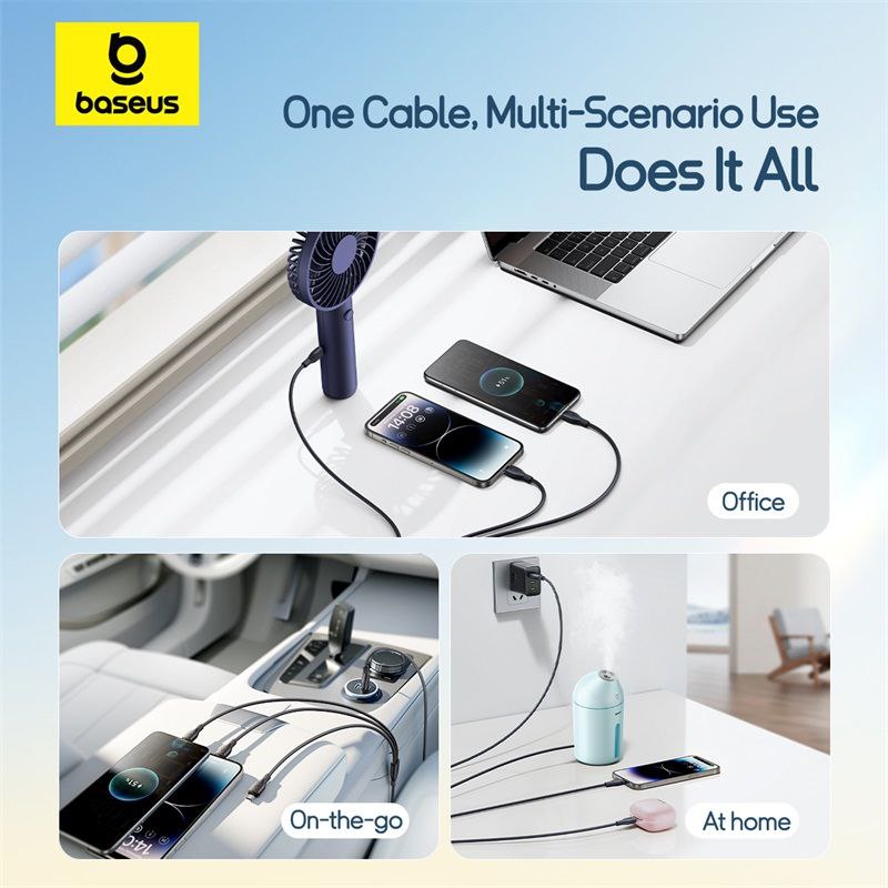 کابل تبدیل USB به لایتنینگ/USB-C/micro-USB بیسوس مدل Ultra-Fast 3.5A طول 1.3 متر
