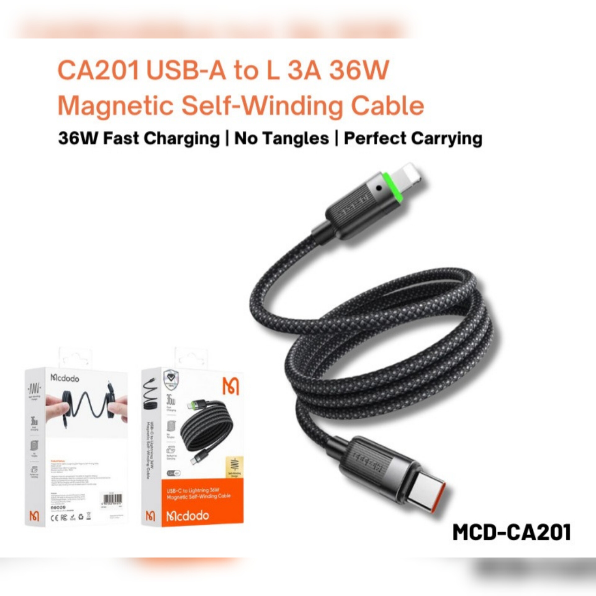 کابل تبدیلUSB-C به لایتنینگ مک دودو مدلCA-201 36W طول 1.2متر