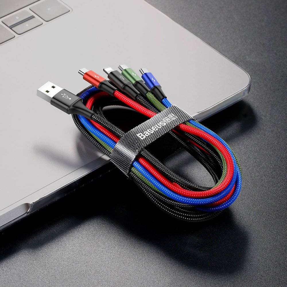 کابل تبدیل USB به لایتنینگ/ microUSB/ USB-C باسئوس مدل CA1T4-B01 طول 1.2 متر