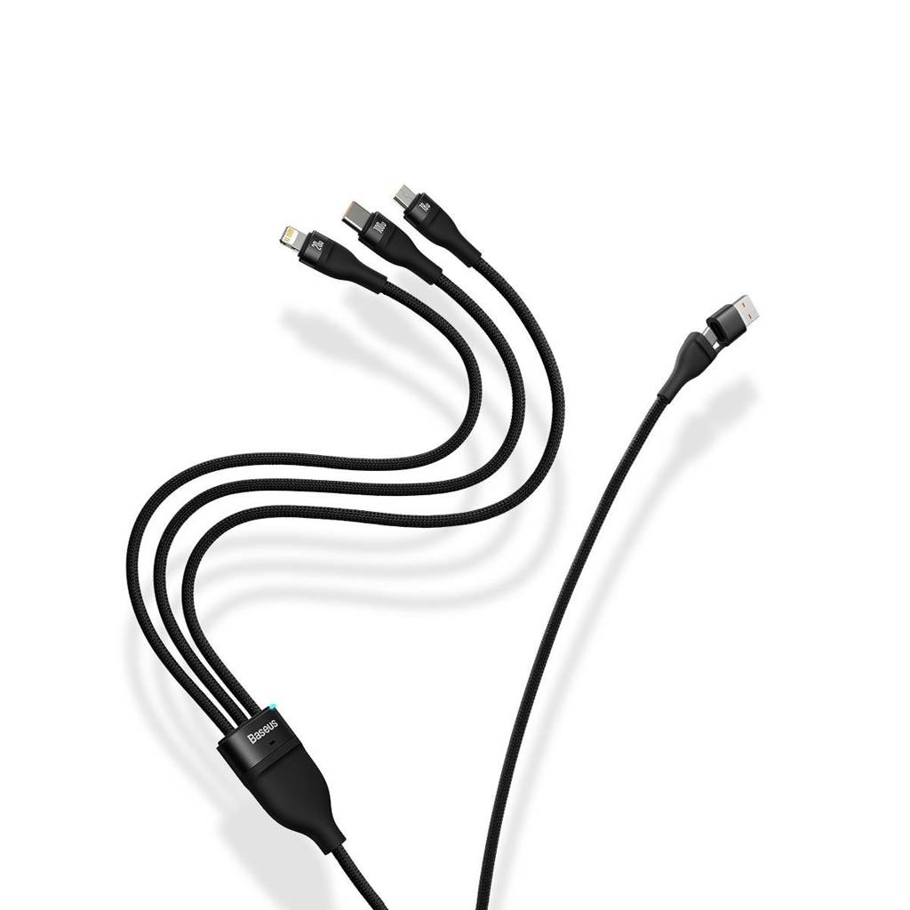 کابل تبدیل USB/USB-C به لایتنینگ/USB-C/micro-USB باسئوس مدل Flash Series 2-100W طول 1.2 متر