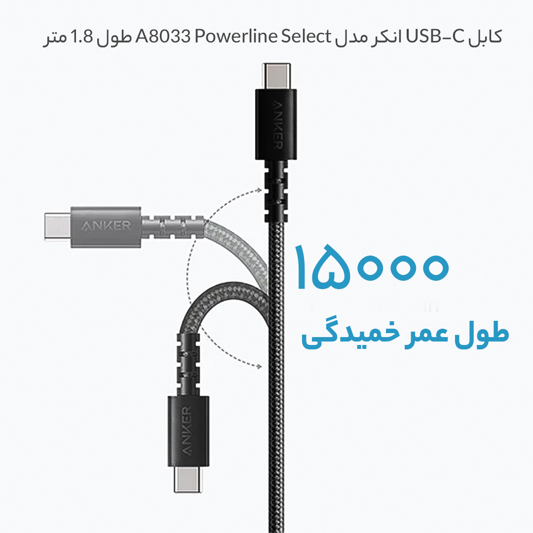 کابل USB-C انکر  مدل A8033 Powerline Select  طول 1.8 متر
