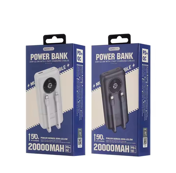 پاوربانک ریمکس مدل Fast Charge 2way ظرفیت 20000 میلی آمپر ساعت به همراه کابل USB-C و لایتنینگ
