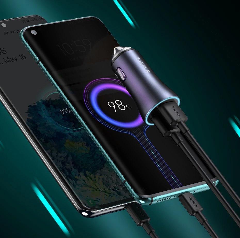 شارژر فندکی باسئوس مدل tzccjd-0g به همراه کابل تبدیل USB-C